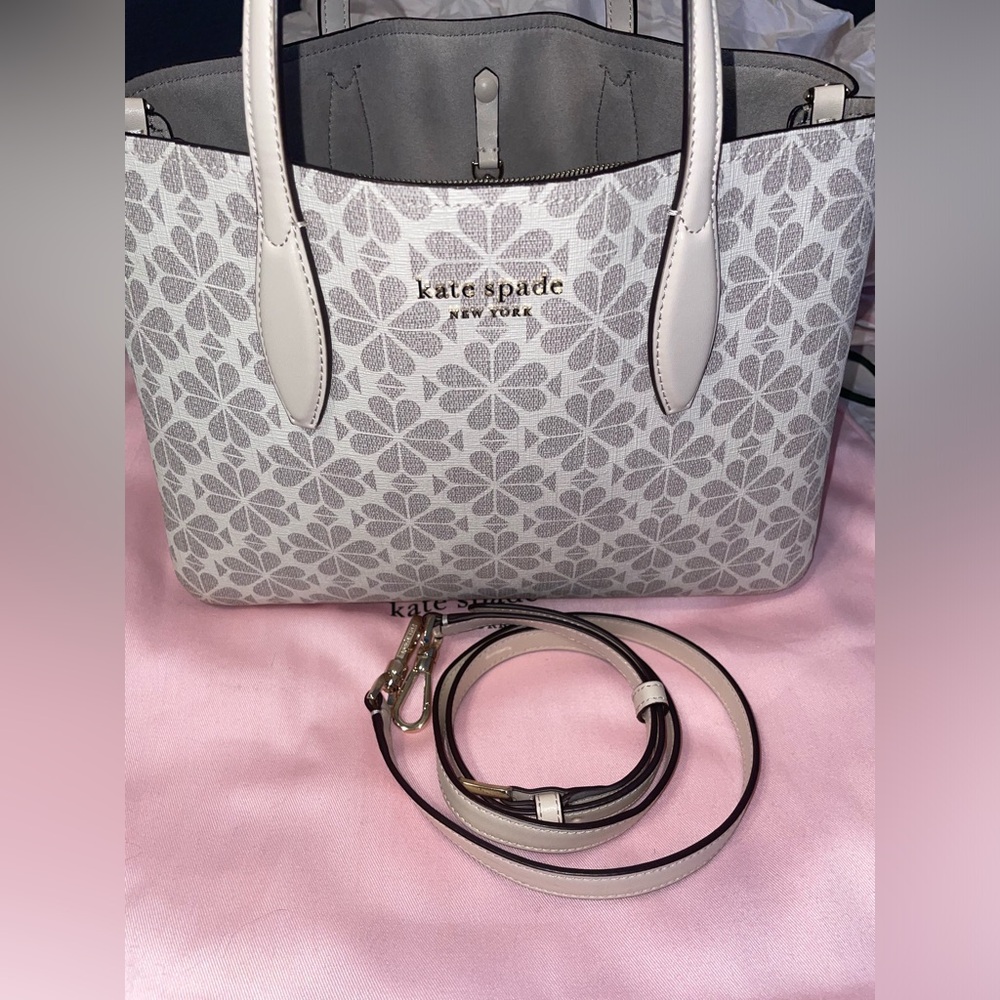 NWT Kate Spade Spade Flower Monogram Satchel & middle Wallet Multi ivory